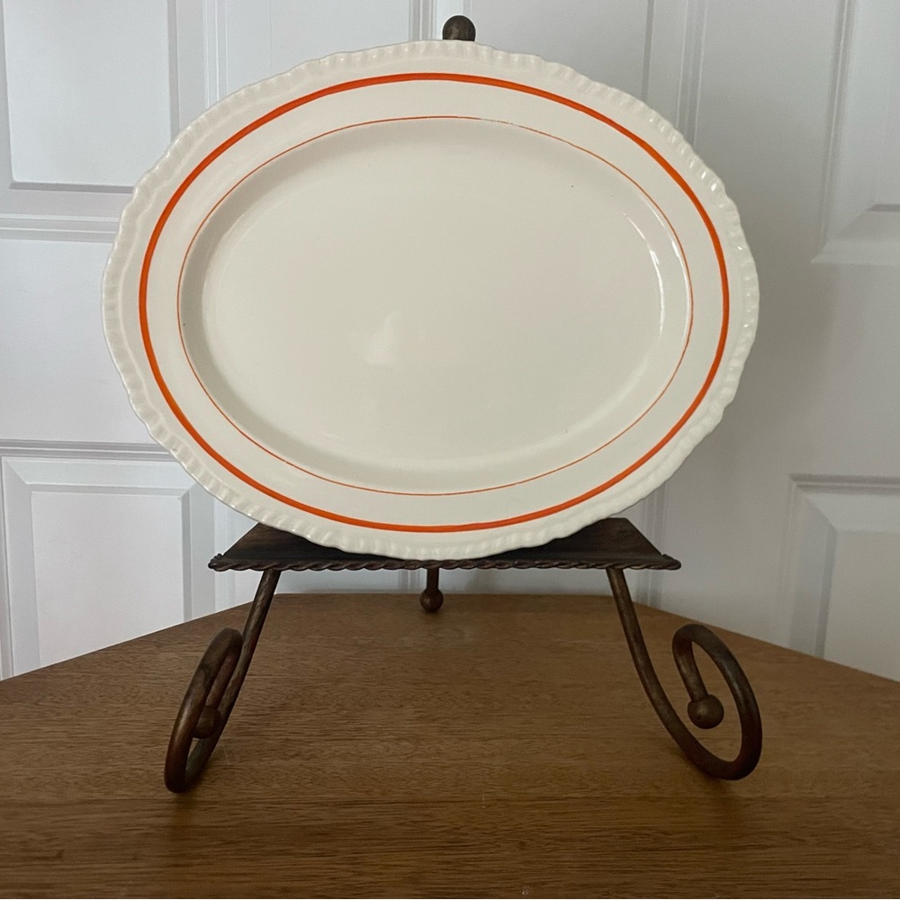 Vintage Wood’s Ivory Ware England 13” Oval Serving Platter Orange Stripe